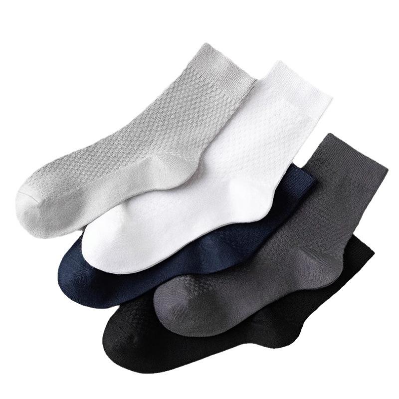 Men's Bamboo Fiber Odor-Resistant Summer Socks - Gray/Black Thin Mid-Calf Business Socks