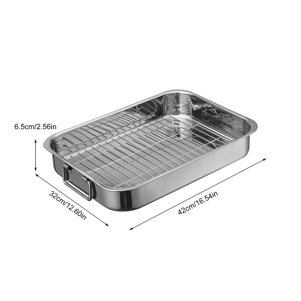 

42cm Roasting Pan With Rack Stainless Steel Rectangular Baking Pan Cooking Utensils Chicken Roasting Tin Oven Baking Tray срібний