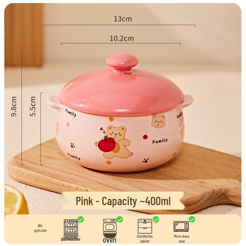 Kangmo 5-inch Cartoon Bear Ceramic Double Boiler Stew Pot