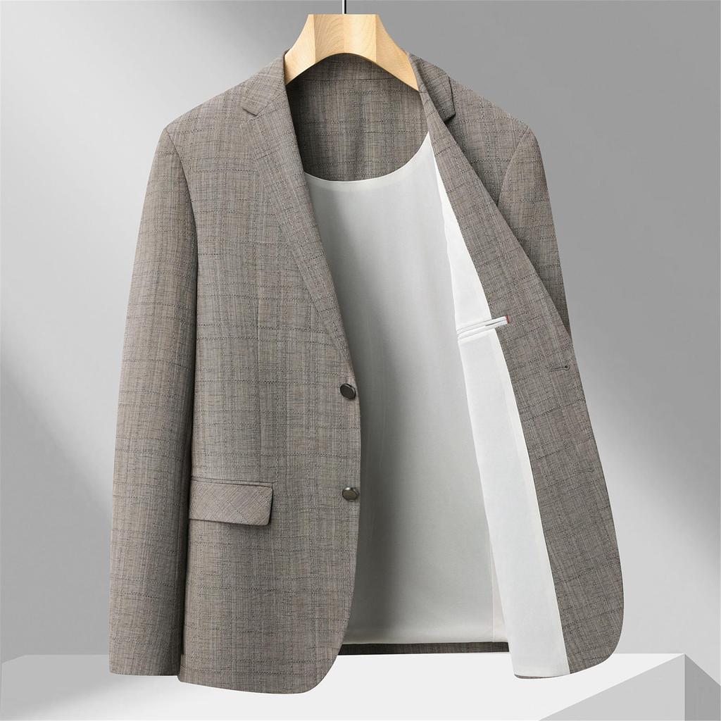 Herren Slim Fit bügelfreier karierter Blazer im koreanischen Stil - Business Casual Frühlingsjacke
