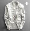 Camicie da uomo in cotone e lino a maniche lunghe Camicie casual slim con colletto alla coreana