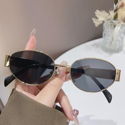 Trendy ovale zonnebril voor dames 2024 Luxe merk Designer metalen montuur zonnebril dames klassieke vintage ronde tinten unisex