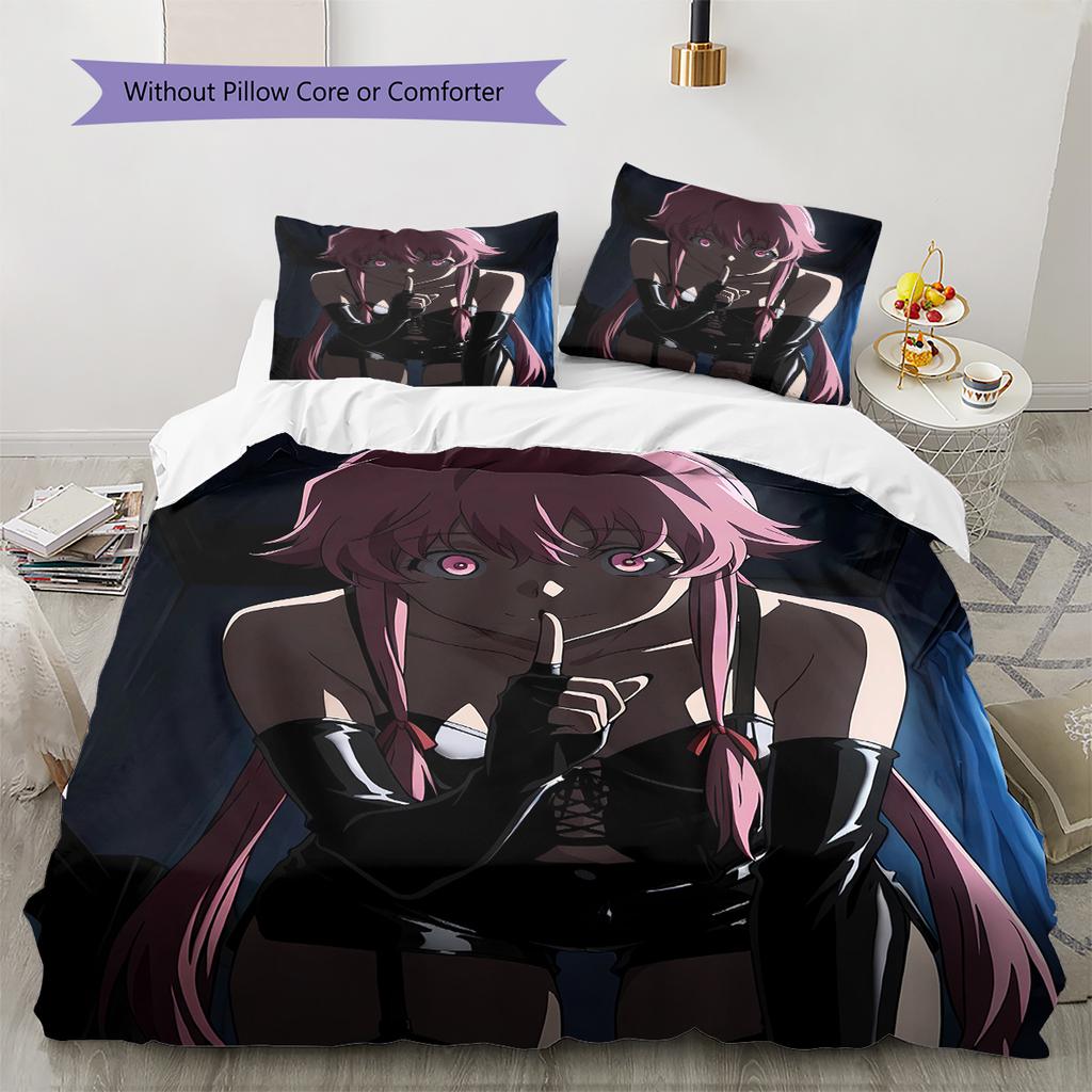 Gasai Yuno Pattern Bedding,Quilt Set Quilt Cover Pillowcase Home Birthday Gift (1 * duvet cover + 2 * pillowcase, without core)