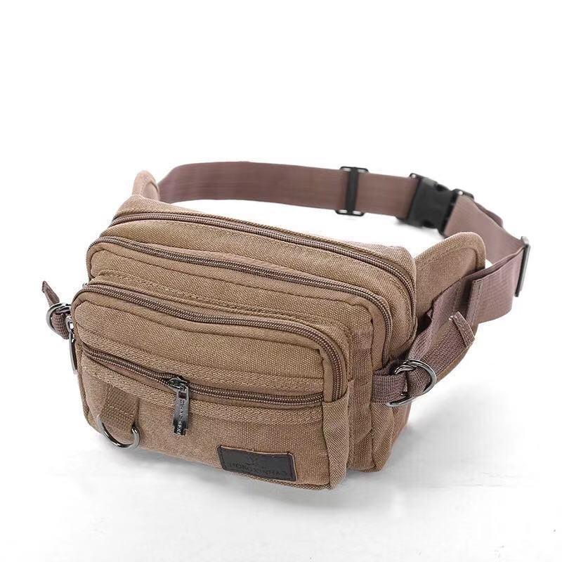 

Чоловіча повсякденна поясна сумка з канвасу: Багатофункціональний вуличний гаманець для телефону та монет хакі