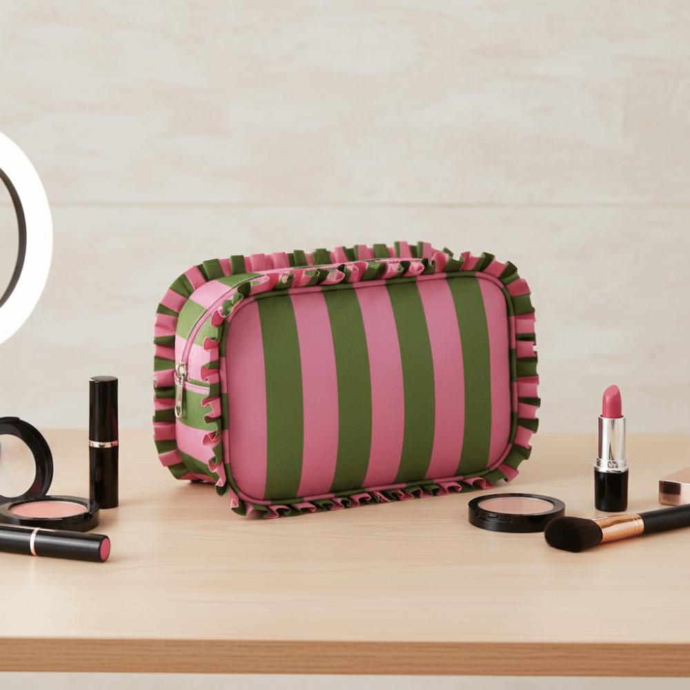 Colorful Women's Makeup Case Oxford Striped Makeup Organizer Toiletries Organization