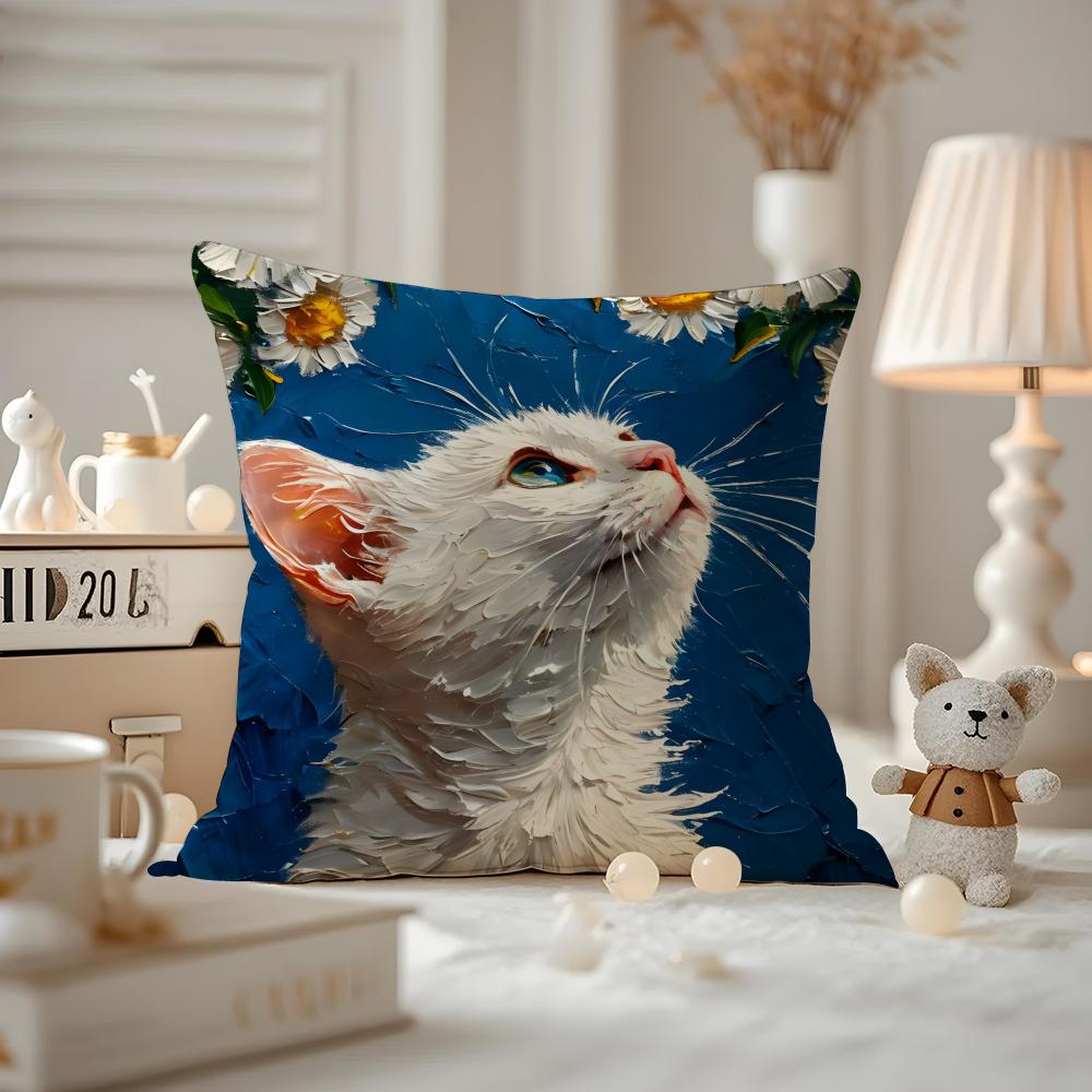 Наволочка для подушки Защита от пылевых клещей Наволочка Невидимая молния Шелковистый короткий плюш Чехол на диванную подушку Милый Масляная живопись Цветной кот 12x12Inch