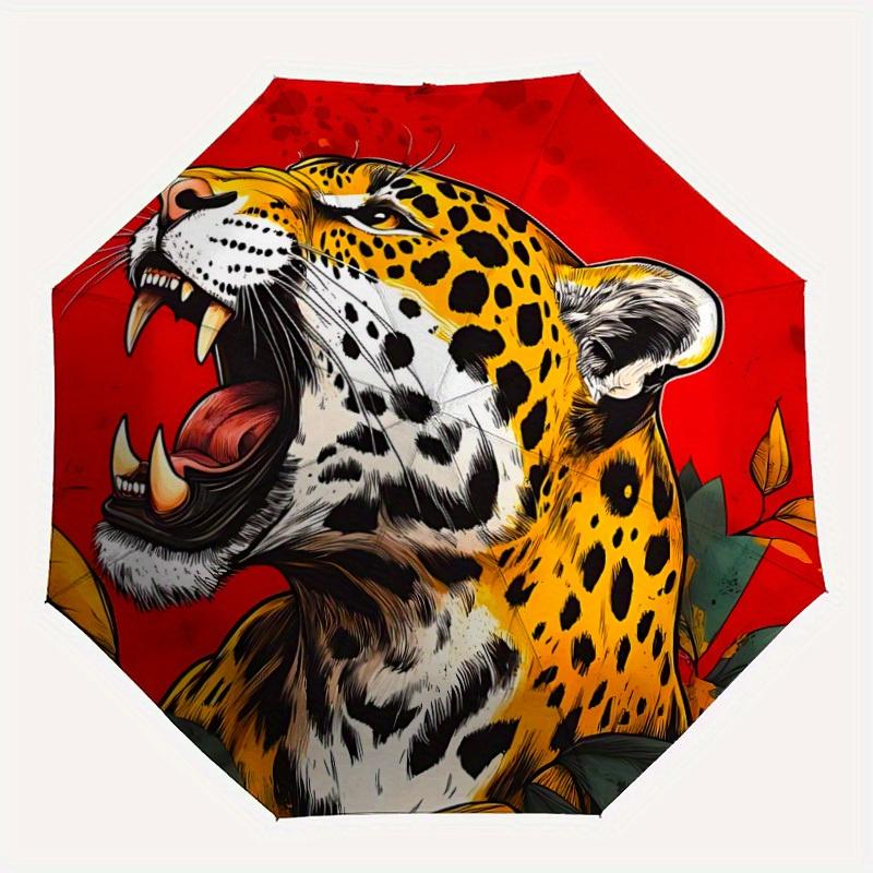 

1pc Leopard Wildcat Automatic Open/Close Umbrella with Windproof, Functional Design, 8-Rib Sturdy Canopy