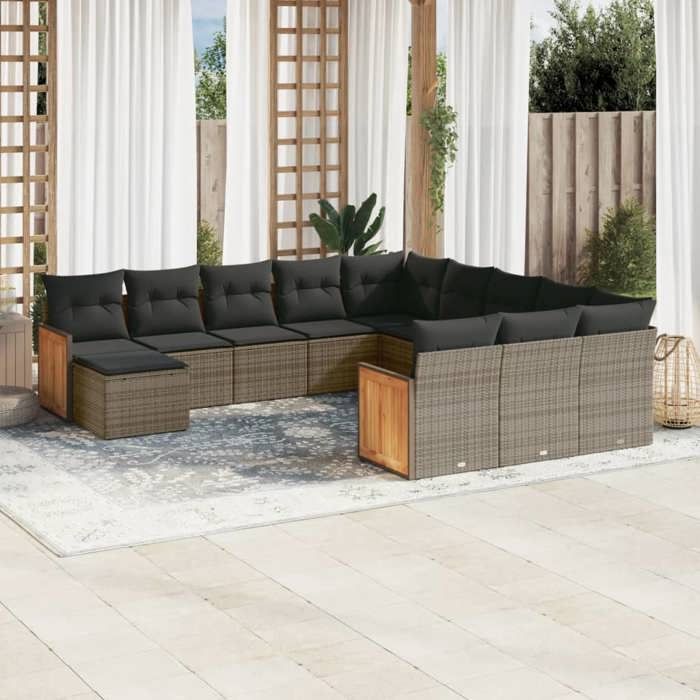 VidaXL Garden Lounge Set with Cushions 12 Pcs, Patio Sofas, Furniture Set, Outdoor Terrace Furniture, Grey 3260667
