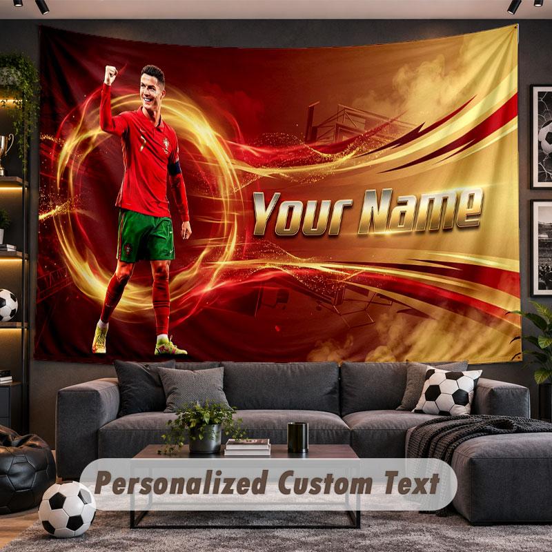 Arazzo da Appendere alla Parete Nome Personalizzato Modello Cristiano Ronaldo Tessuto Stampato Personalizzato Decorazione Murale