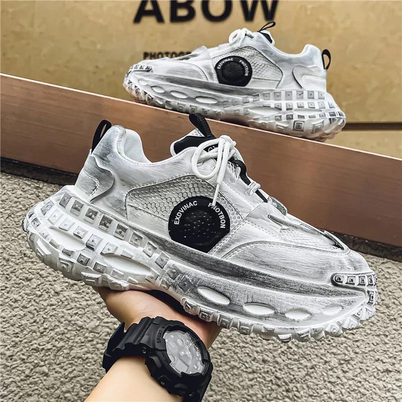 

Кроссовки мужские дизайнерские спортивные туфли с покрышками, модные повседневные кожаные сетчатые дышащие туфли на плоской платформе с увеличенной высотой 39