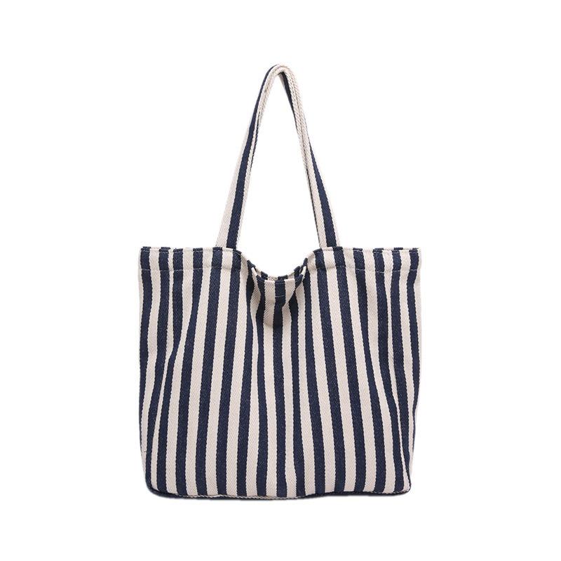 Retro Striped Canvas Shoulder Bag, New Fashionable and Simple Small Fresh Casual Large Capacity Tote Bag