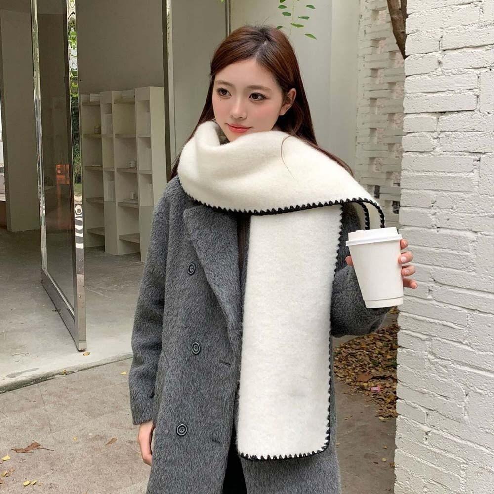 Polyester Long Thickened Neckscarf Solid Color Women Warmer Scarf Lock Edge Winter Scarf  Outdoor