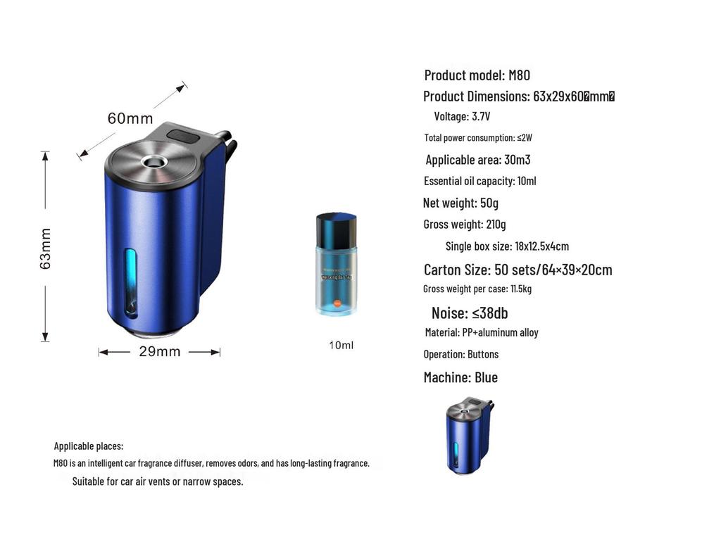 Portable USB Rechargeable Car Air Vent Aroma Diffuser with Built-in Battery and Adjustable Three-Speed Smart Spray