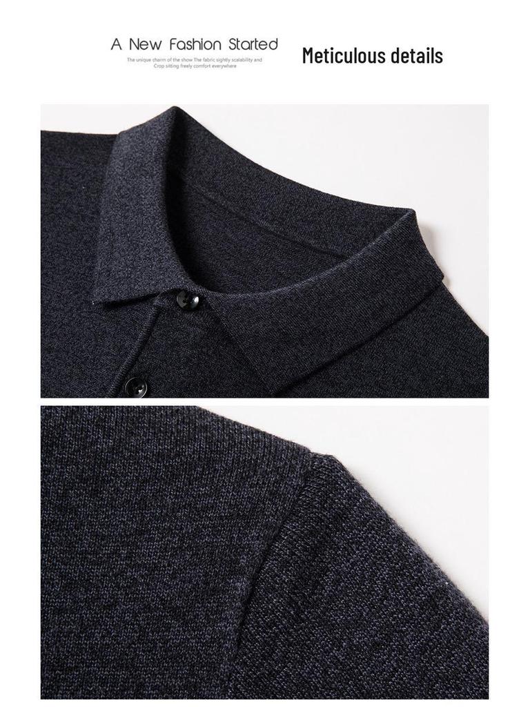 Men's Wool-Blend Cardigan: Solid Color Turn-Down Collar Knitted Sweater