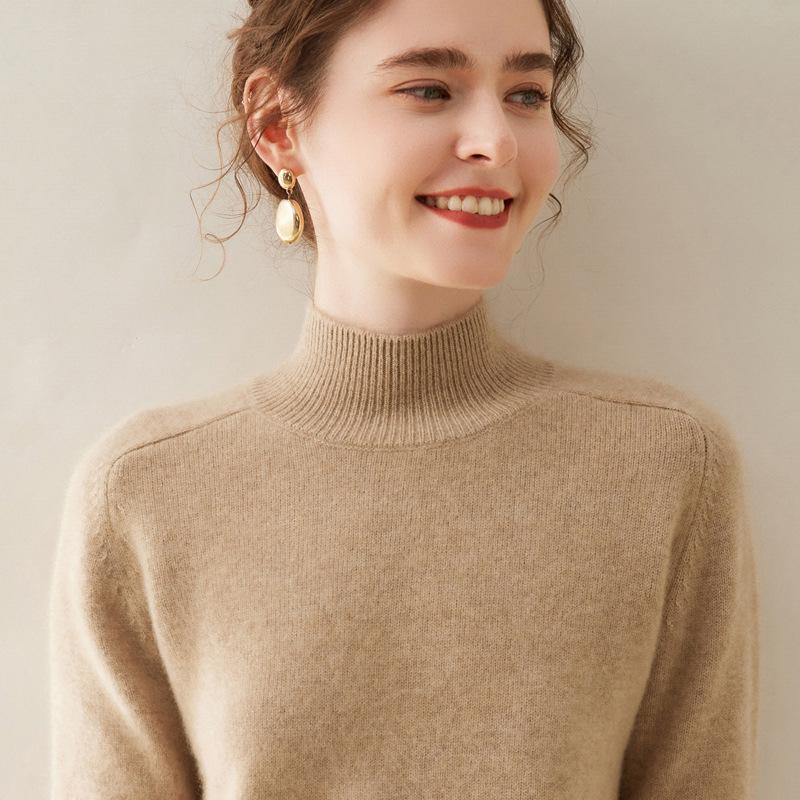 Women’s Thick Cashmere High Collar Knit Sweater – Autumn/Winter Saddle Shoulder Layer