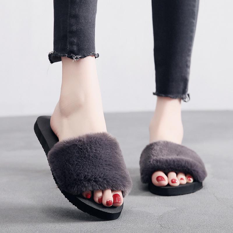 Women's Korean-Style Lightweight Fur Slippers: Warm, Flat-Bottomed Cotton for Autumn & Winter
