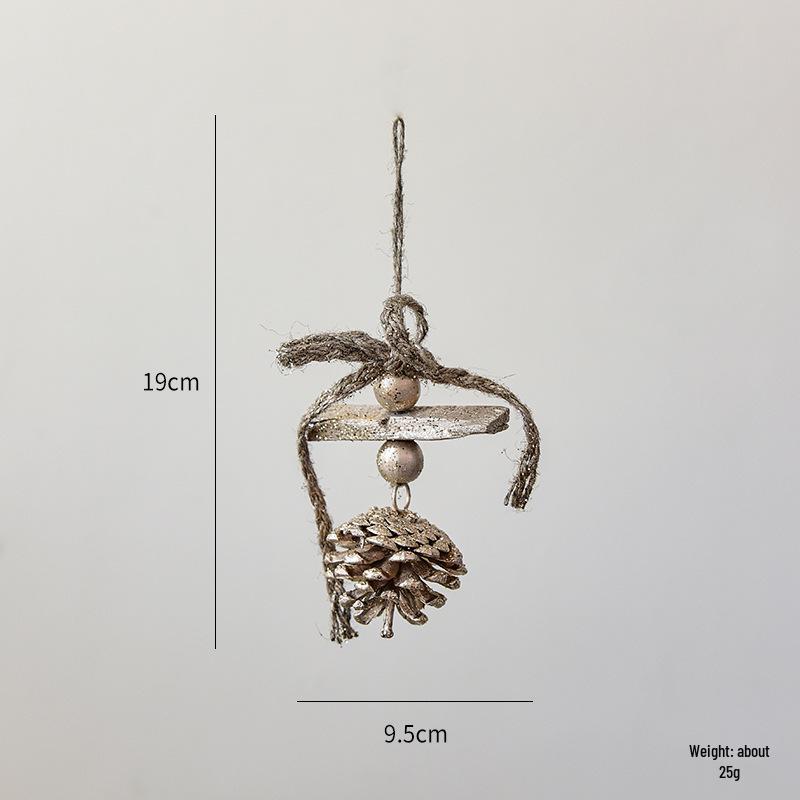 NUCHI Christmas Pine Cone String Ornaments & Wooden Bell Wind Chimes Decorations