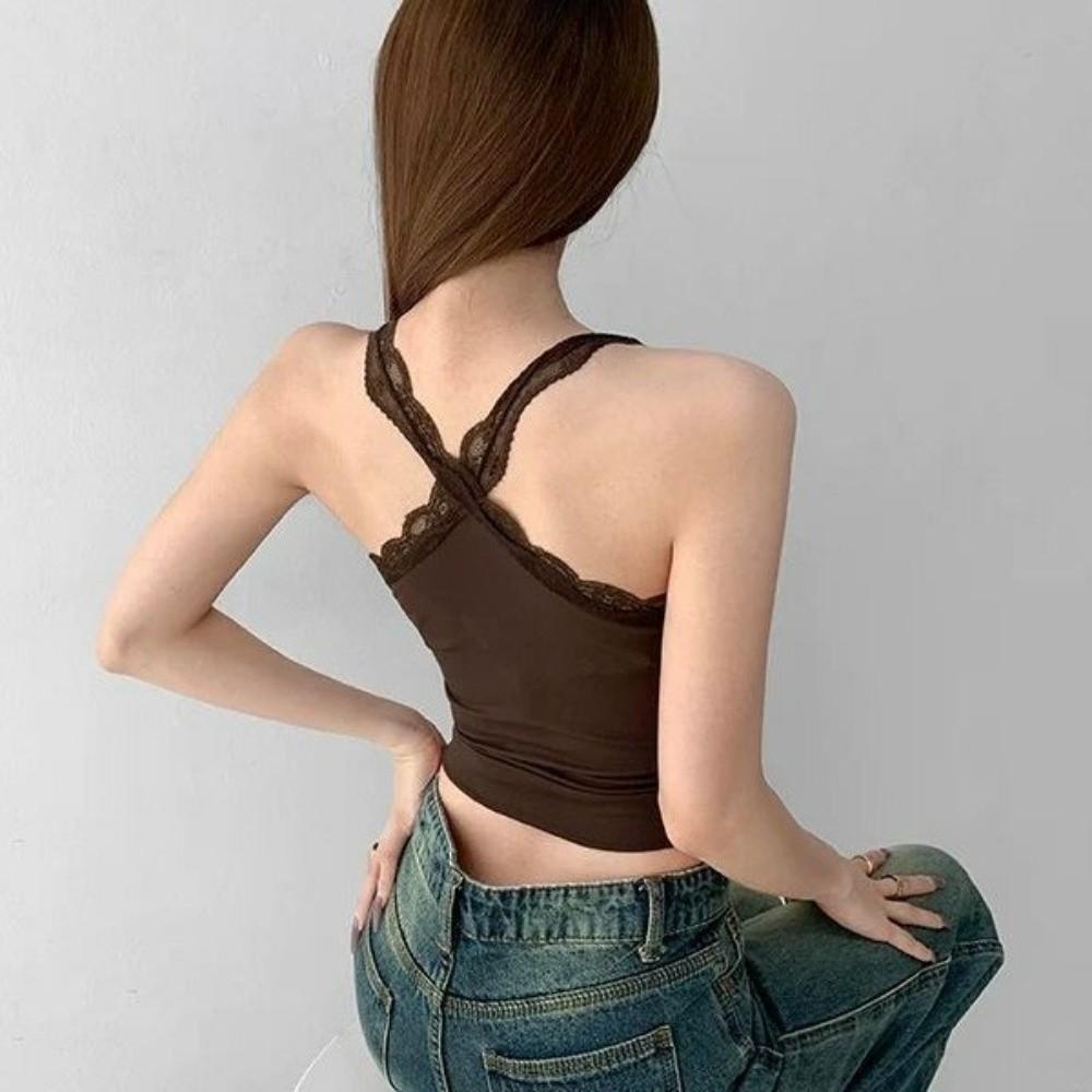 U-neck Lace Lace Corset Hollow Suspender Vest Elastic Crop Tops Daily