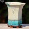 Creative Handmade Coarse Pottery Terracotta Pot - Large Square Glossy Glazed Planter with Low Breathable Rim for Succulents and Pothos