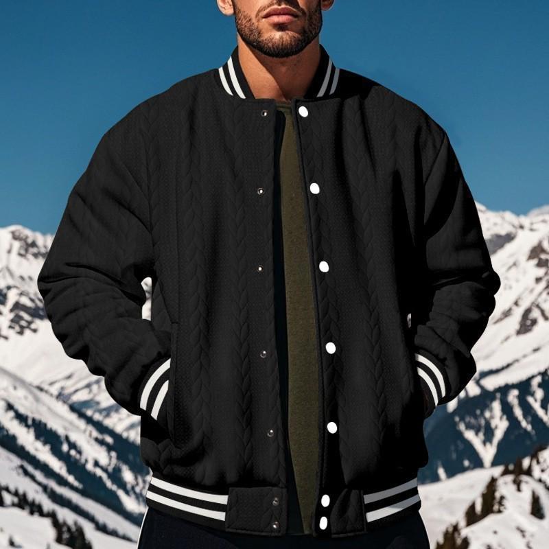 2024 Herren Jacquard Baseball-Cardigan – Einreihige, lässige einfarbige Jacke für Frühling & Herbst