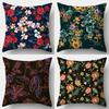 Dark Floral Print Pillow Covers Red Yellow Flower Decorative Throw Pillow Cases Boho Home Decor for Sofa Bed No Insert Pcs