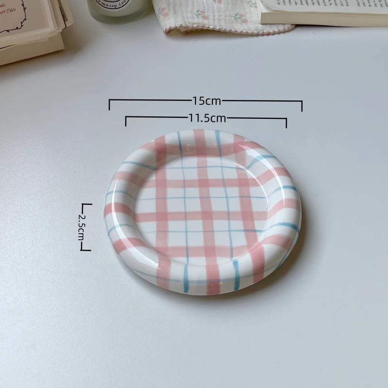 Ceramic Plates Household 6~8 Inch Grid High Aesthetic Dining Tableware Korean New Creative Personalized Cake Desssert Dish