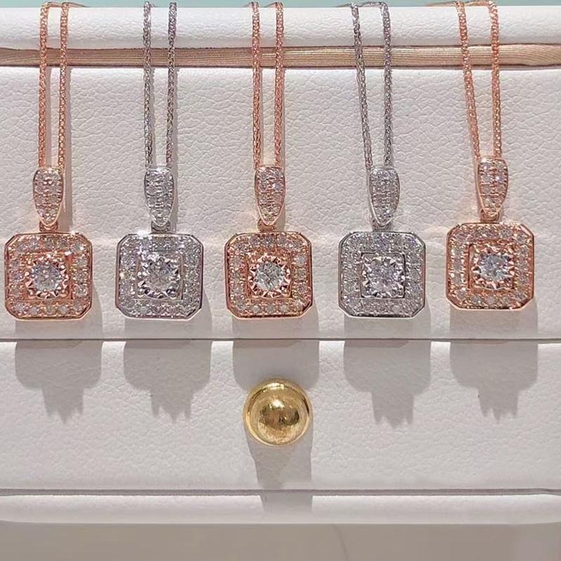 Huitan Geometric Square Shaped Pendant Necklace for Women  Color/Rose Gold Color Fashion Versatile Female Necklace Jewelry