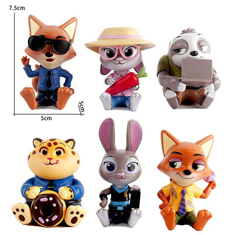 Anime 6/12pcs Zootopias Judy Nick Action Figure Humorous Rabbit Fox Cheetah Figurine Present Desktop Ornament Designed For Kid Birth Date Gifts