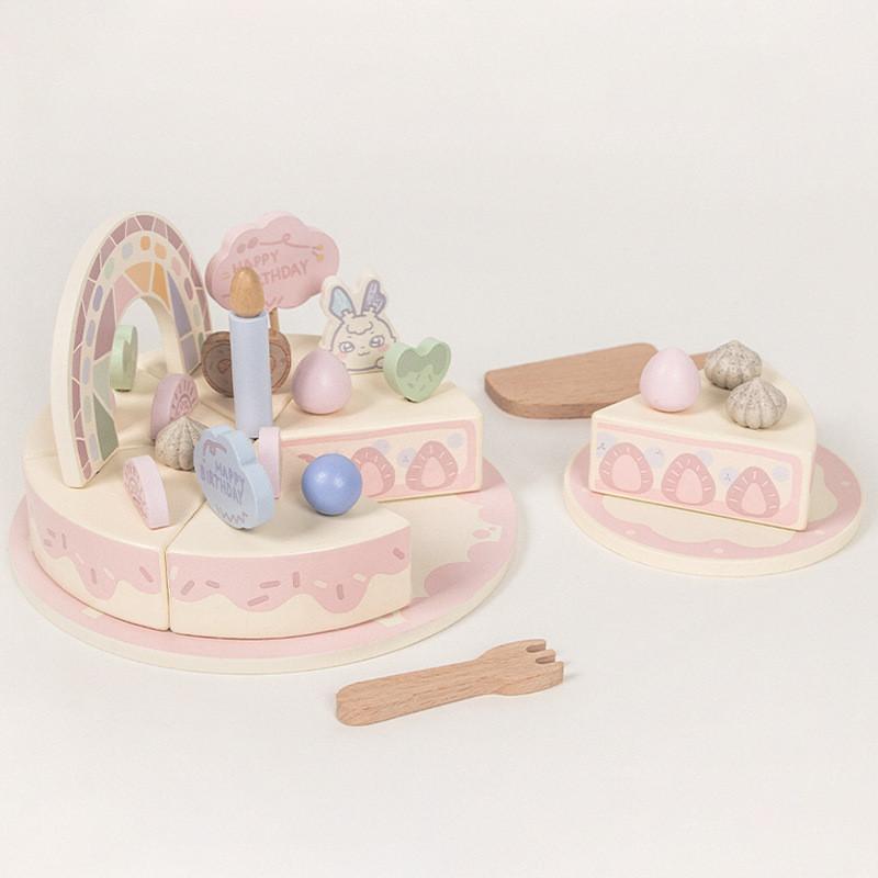 Wooden Dessert Toy Set With Peach Cheese Cake For Kids Play Interactive Family