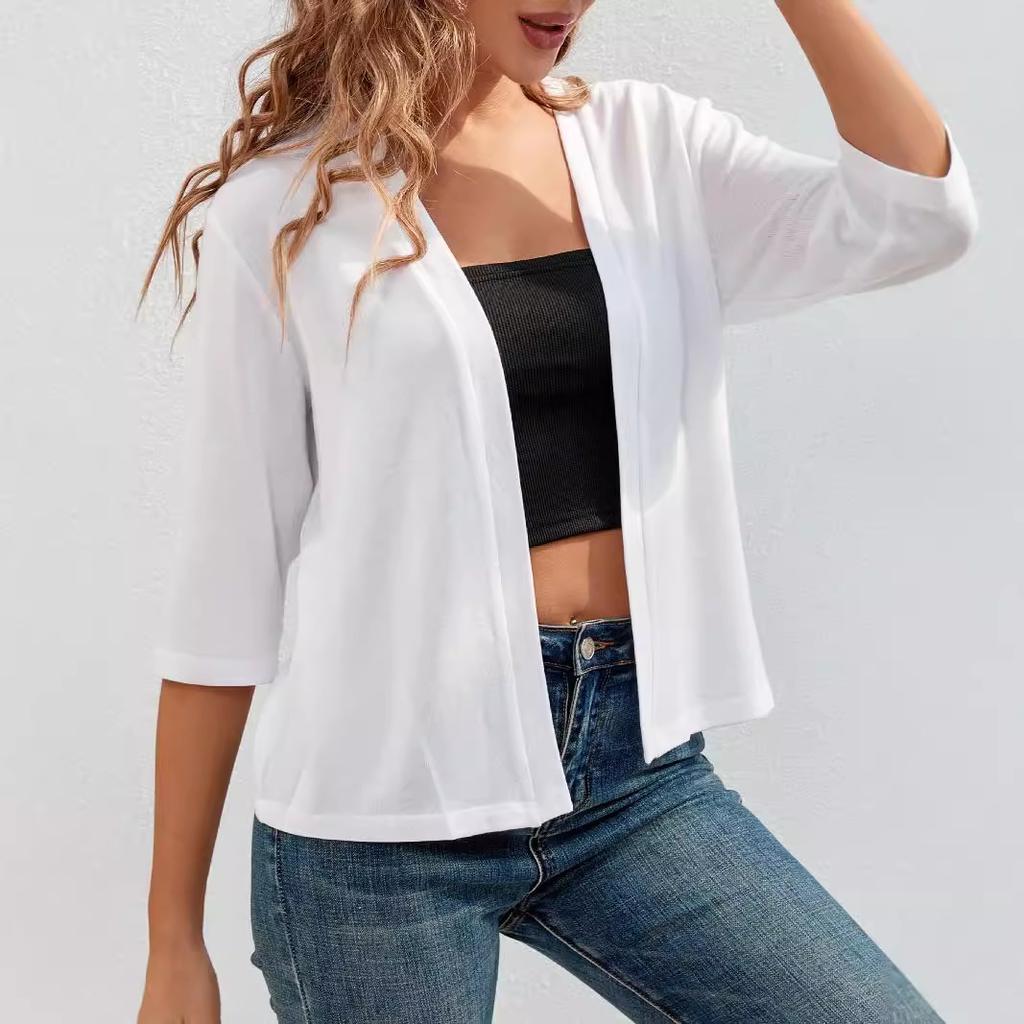 A New Elegant Summer Outerwear Sun-protective Top with Three-quarter Sleeves and A Knitted Cardigan
