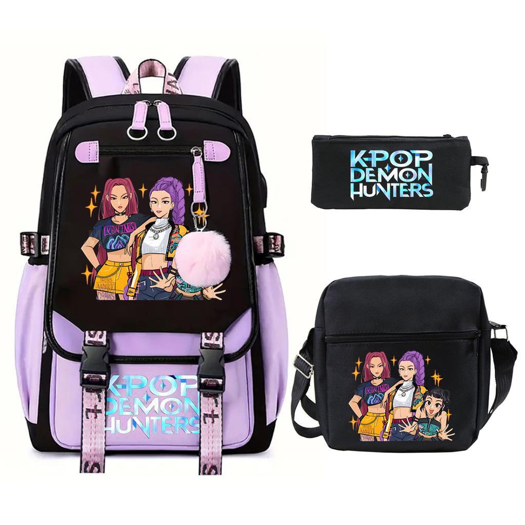 Demon Hunters Peripheral Printing Children's Fashion Backpack Cross-border Large Capacity Primary and Secondary School Student Leisure School Bag Set