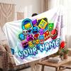 Geometry Dash Personalized Flannel Blanket, Custom Printed Text Name, Warm Soft Blanket For Couch Bed