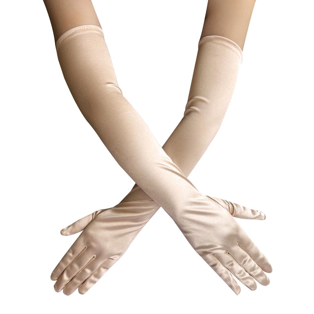 New Women Satin Elastic Full Finger Party Gloves Students Solid Bridal Wedding Dress Long Mittens Outdoor Dance Dress Up Gloves