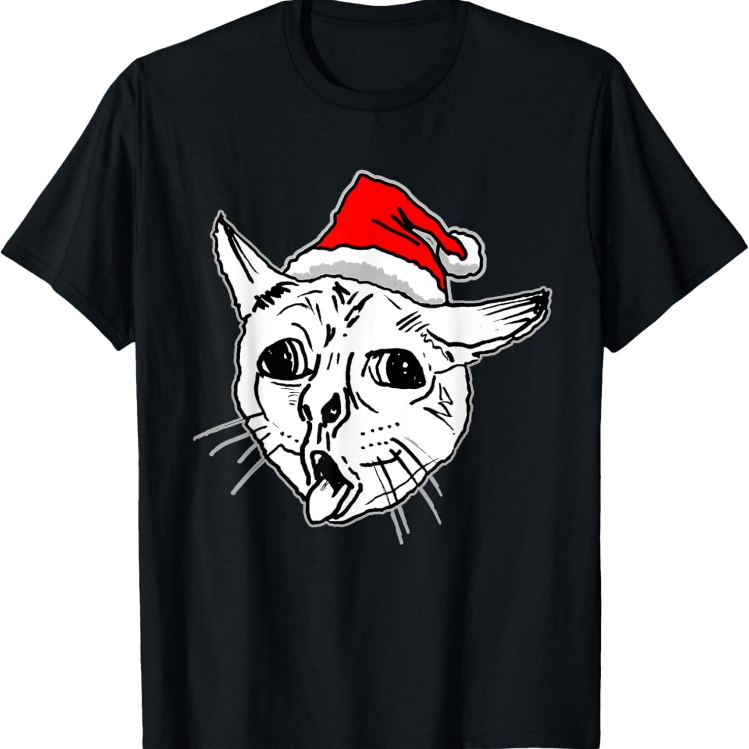 

Christmas Ugly Coughing Cat Meme T-Shirt for Men Women S чёрный