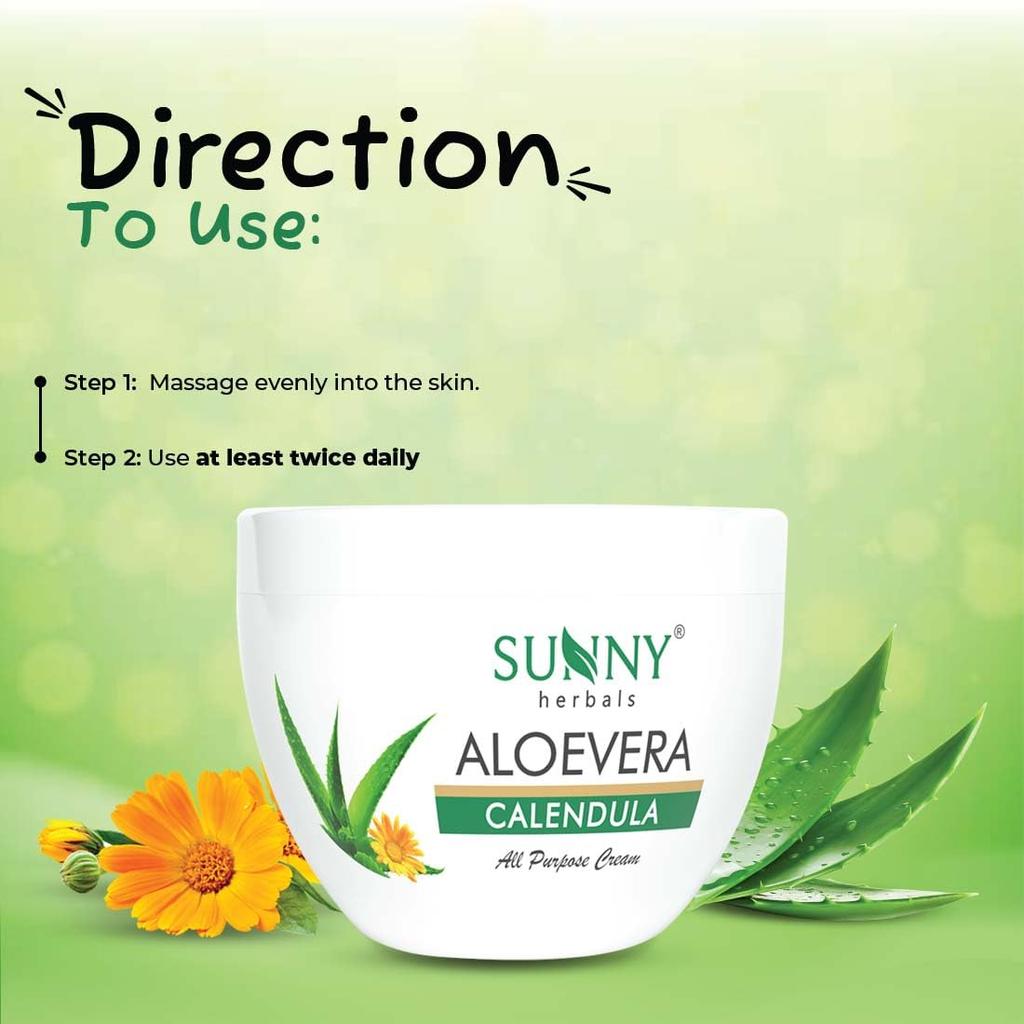Sunny Herbals Aloevera Calendula Cream 250 gm Pack of 1 | Deep Hydration, Skin Soothing & Natural Face Nourishment