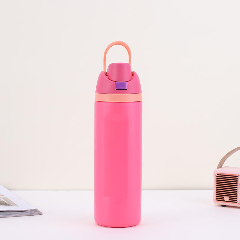 Doppelwandige Edelstahl-Sportflasche mit Isolierung und Griff, großes Fassungsvermögen, zwei Trinkfächer und Reiseverschluss