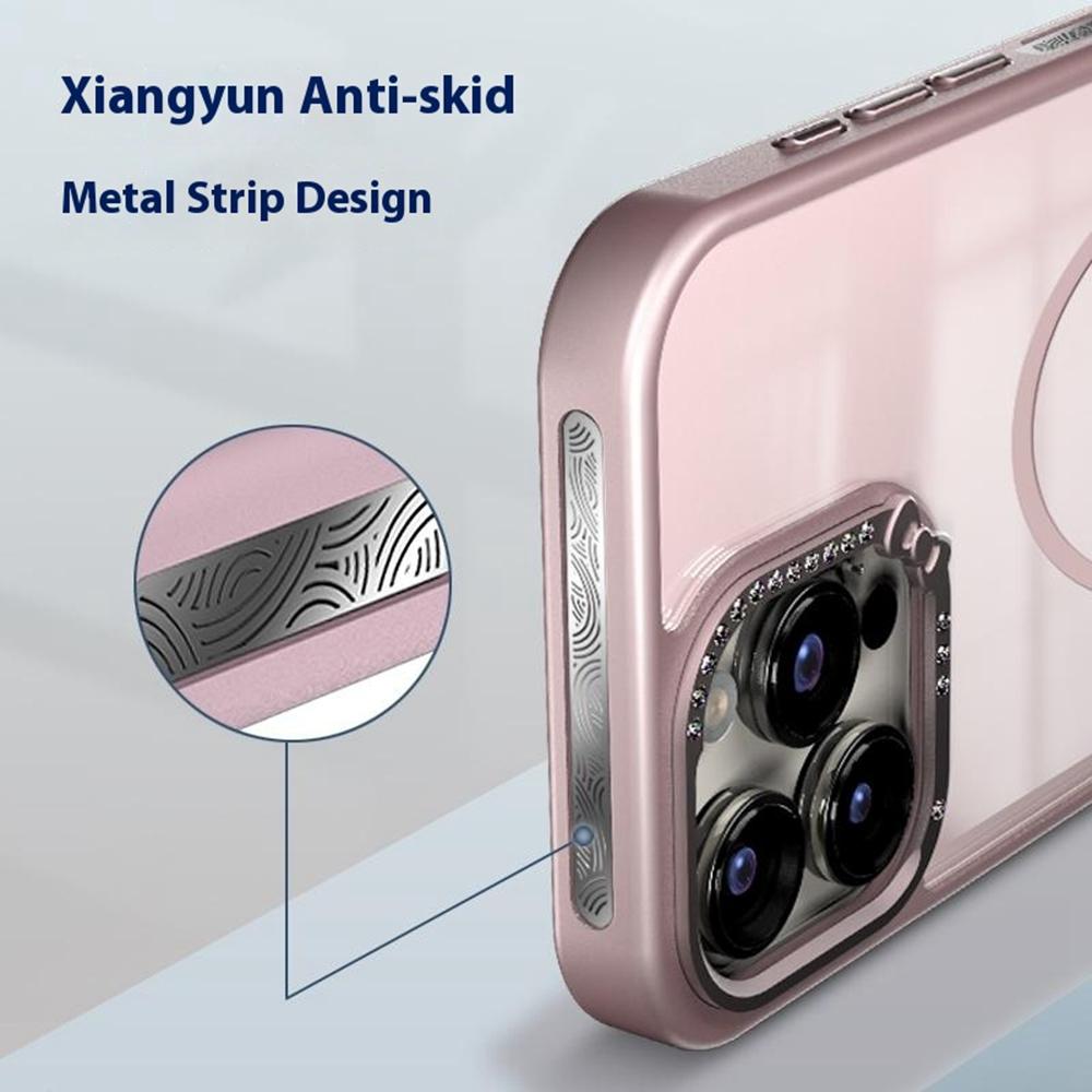 For iPhone 16 Pro Max Case Compatible with MagSafe Bow Rhinestone TPU+Acrylic Phone Back Cover
