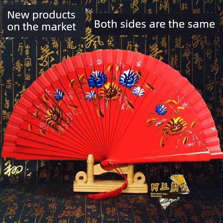 Double-Sided Easy-Open Folding Fan, Group Performance Fan, Retro Fan for Show, Dancing, Bright Red Model Dance Fan, Chinese Style