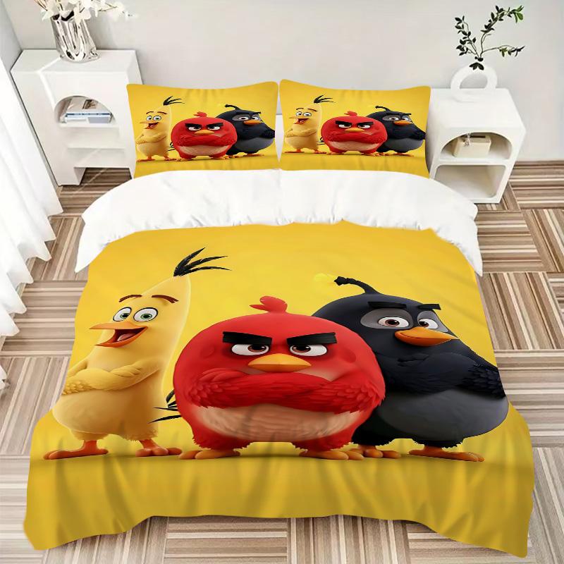 Angry Birds Movie Characters Print 3Pcs Bedding Setduvet Cover With 2 Bedropillowcase Home Birthday Gift