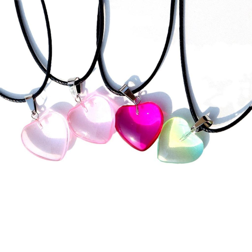 Colorful Heart Glass Pendant Leather Choker - Versatile & Stylish Necklace