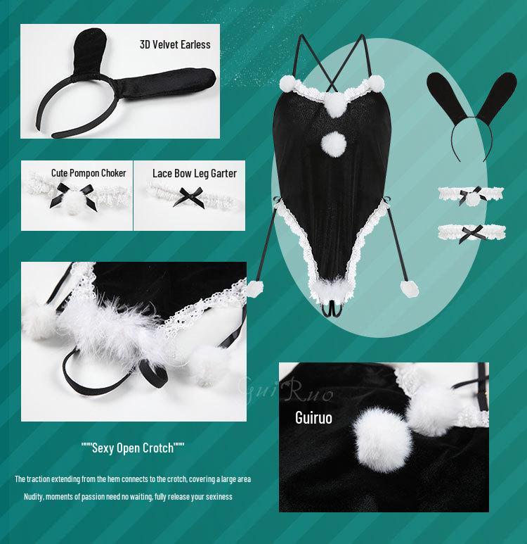 Gorgeous Lingerie: Seductive Open-Crotch Bunny Girl Bodysuit Christmas Costume Set
