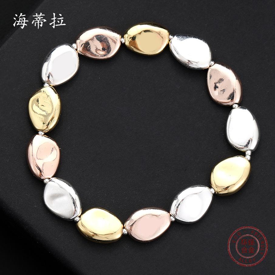 Irregular Imitation Baroque Pearl Environmentally Friendly Alloy Bracelet, Electroplated Three-color Modeling Bracelet