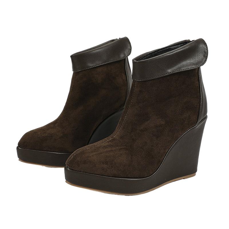 Fashion 2025 Autumn Early Winter Shoes Women High Heels Boots Fashion Ladies Wedges Party Shoes 10cm Plus Size 42 Black Brown D658