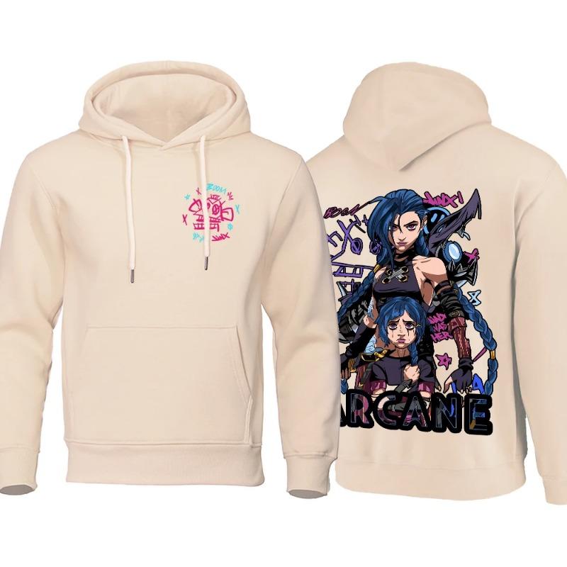 

Arcane Hoodie Men Anime Jinx Hoodies Autumn Высококачественная флисовая толстовка Street Hoody Гибкая мужская одежда Oversize Толстовки и свитшоты мужские S бежевый