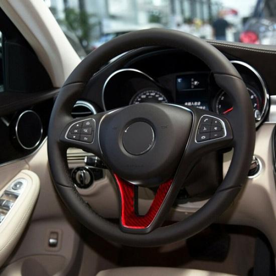 Red ABS Carbon Fiber Pattern Steering Wheel Cover Trim Fits Mercedes Benz W204