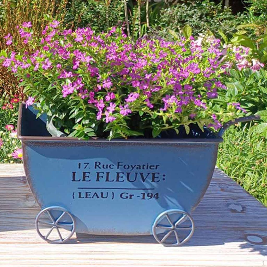 Compact Flower Cart Plant Stand, Metal Wheelbarrow for Displaying Pots
