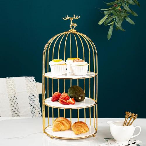 Wrought Iron Ceramic Cake Stand Multi-layer Fruit Plate Snacks Tray Dessert Plate Cake Pan Elk Display Stand Decorative Plates