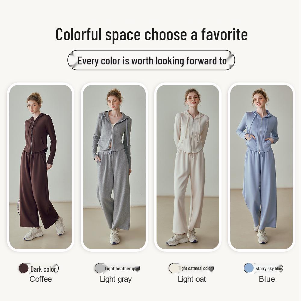 Women's Warm Hooded Yoga Jacket & Wide Leg Pants Set