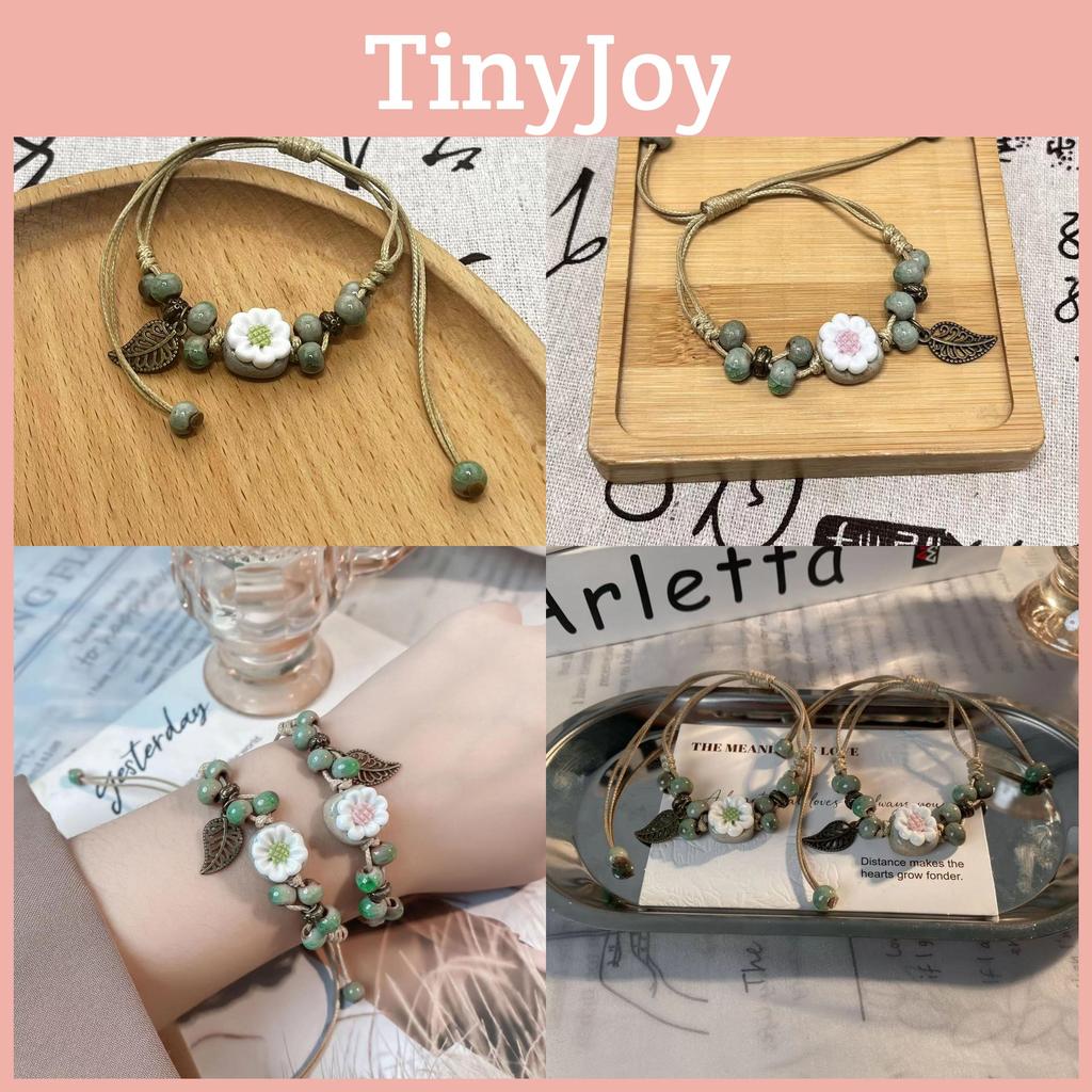 Ceramic And Chic Rope Floral Handcrafted Bracelet In Trendy Summer Aesthetic Women For