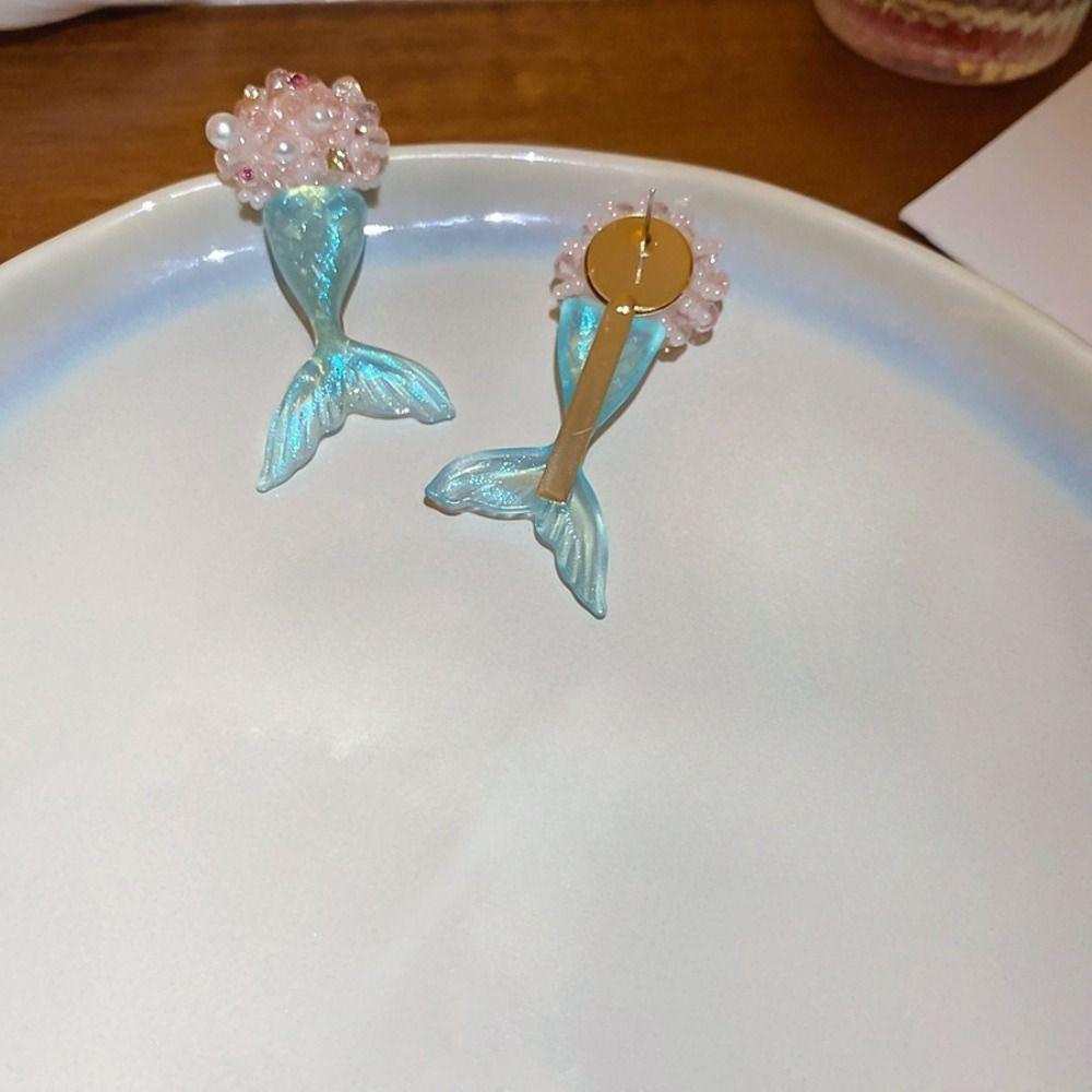 Cute Fishtail Drop Earrings Pearl Beach Style Earrings Sweet Mermaid Resin Earrings  Beach